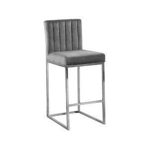 Meridian Furniture,Giselle Grey Velvet Stool - 1 of 4