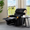 Manual Recliner Chair in Black PU Leather, Modern Armchair with Phone Holder & 2 Cup Holders, 32.4"x39.57"x38.78"H - 3 of 4