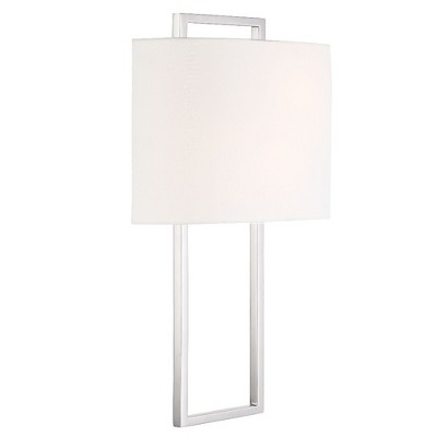 Elegant Polished Nickel 2-Light Sconce with White Silk Shade