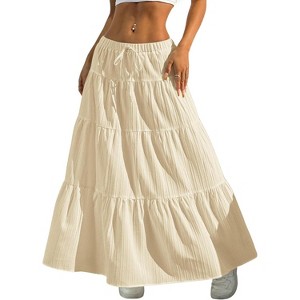 Women's Boho Maxi Skirt - Flowy Flared Ruffle Design for Summer & Going Out Outfits Beige - 1 of 4