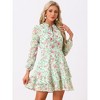 INSPIRE CHIC Women's Summer Floral Layered Tie V-Neck Semi-Sheer Long Sleeve Mini Dress - 2 of 4