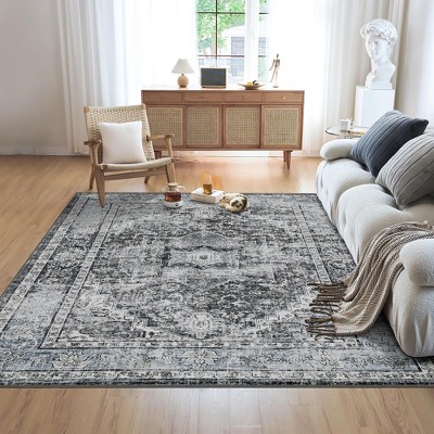 coucheta Washable Area Rug, Vintage Distressed Hallway Floor Carpet, Non-Slip Non-Shedding Soft Bedside Rug, Low Pile Foldable Print Rug