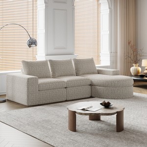 Curved Chenille Sectional Sofa with Chaise, L-Shaped Modular Couch with Deep Cushions and Neck Support Pillows for Living Room and Bedroom - 1 of 4