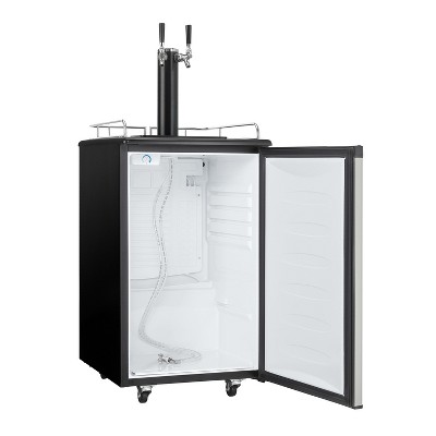 Spotless Steel and Black Dual Tap Freestanding Beverage Dispenser