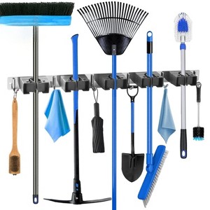 LunaLulinlk Broom Holder Wall Mount with 5 Slots 6 Hooks Mop Hanger - 1 of 4