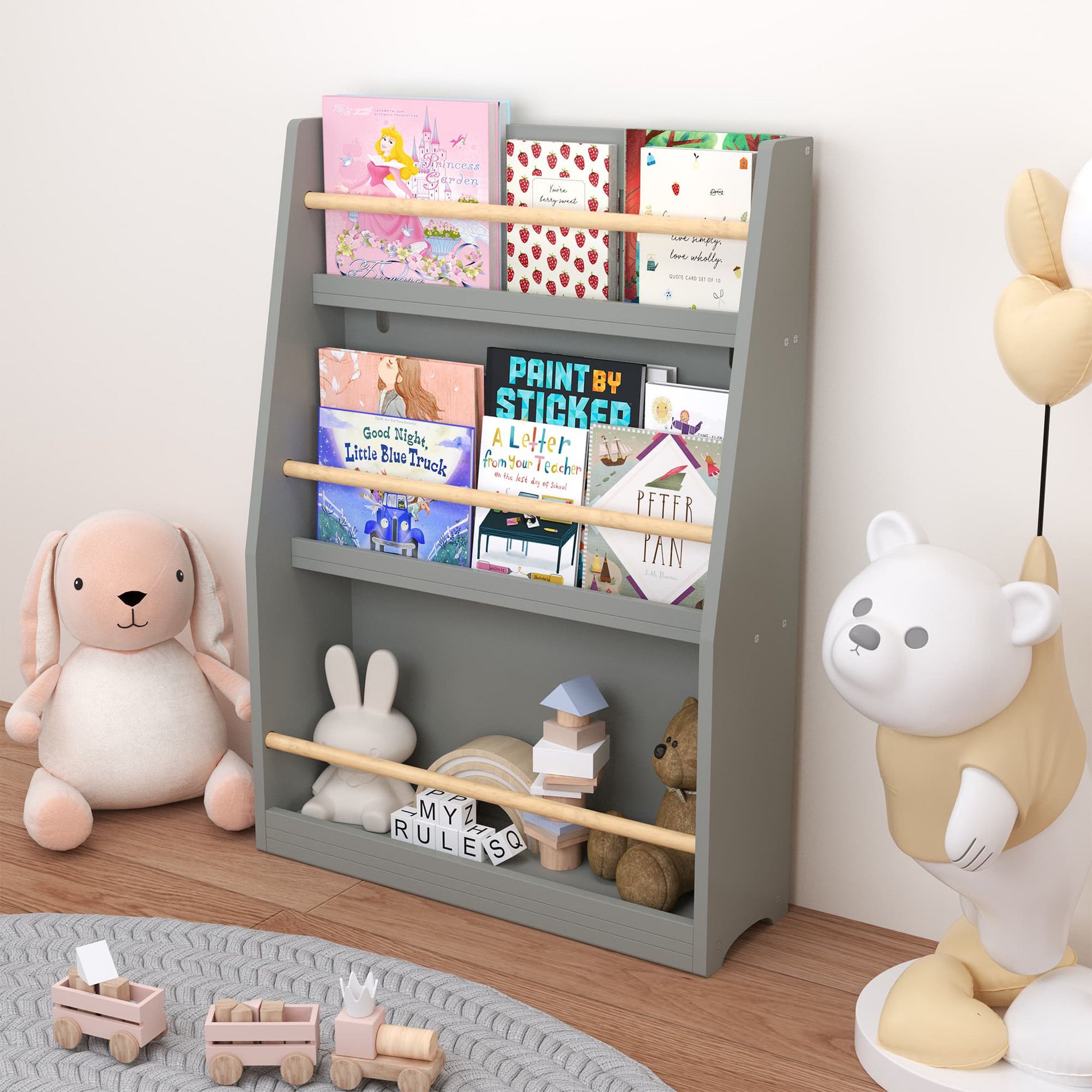 Racxily 3 Tier Kids Book Shelf,Kids Book Rack, Helps Keep Bedrooms, Playrooms, and Classrooms Organized