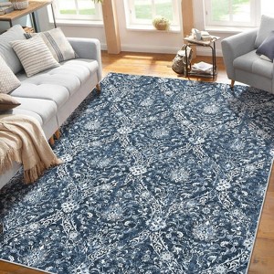 Farmhouse Floral Area Rug – Washable, Low Pile, Non-Slip, Stain-Resistant Carpet for Bedroom or Living Room - 1 of 4