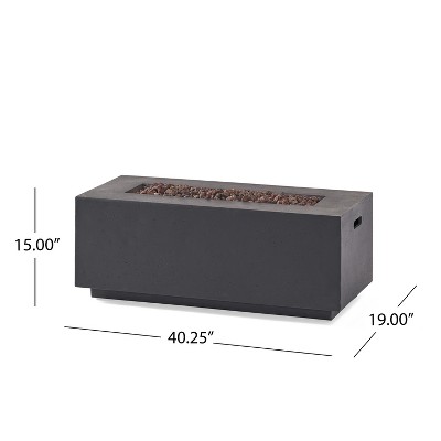 Dark Gray Lightweight Concrete Rectangular Fire Pit Table