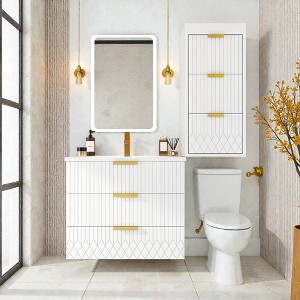 Mshliw Wall Mounted Floating Side Cabinet with Drawers 12 Inch Storage Cabinet for Bathroom Space Saving Design, Bathroom Vanity Not Included - 1 of 4