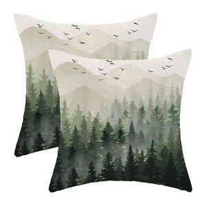 Christmas Pillow Covers 18x18 Inch Set of 2 Green Misty Forest Decorative - 1 of 4