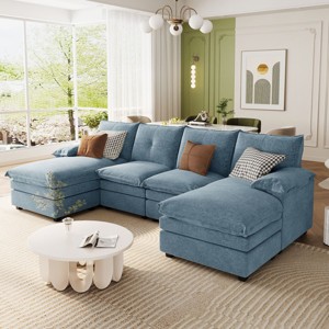 115" U-Shaped Chenille Sectional Sofa,6-Seater Couch with Adjustable Armrest Pillows,Modern Modular Sofa for Living Room Office-Baofuwish - 1 of 4