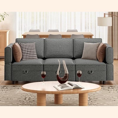Whizmax Modular Sectional Sofa, Chenille Reversible Modular Sectional Sofa, Sofa Couch with Storage Seats, Sofa Set for Living Room, Grey