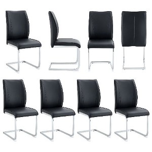 CAVINAS Modern Luxury Simple Arch Chair, PU High Resilience Dining Chair with Crazy Horse Texture and Arched Metal Leg - 1 of 4