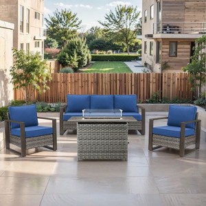 Buenhomino 4 Piece Patio Furniture Set 41in Fire Pit Table Outdoor Furniture Sets Patio Couch Outdoor Chairs 50000 BTU Propane Fire Pit - 1 of 4