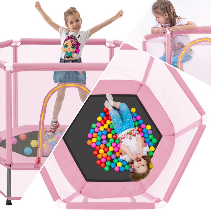 4.58FT Toddlers Indoor Outdoor Mini Trampoline with Safety Enclosure Net and Balls - ModernLuxe, 5 of 12