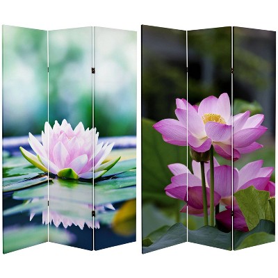 6" Double Sided Lotus Blossom Canvas Room Divider Green - Oriental Furniture