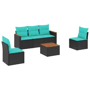 vidaXL Patio Sofa Set Black Poly Rattan Large Modular Patio Sofa Set - Black and Blue With Table - 1 of 4