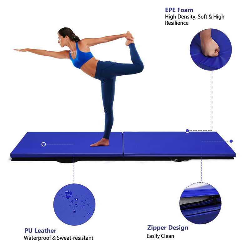 Costway 6'x2' Yoga Mat Folding Exercise Aerobics Stretch Gymnastic w/Handle  Blue\Purple, 5 of 7