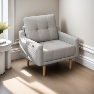 Mid Century Modern Accent Chair Upholstered Armchair Comfy Reading Chair Wood Legs Fabric Single Sofa Living Room - 1 of 4