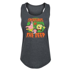Women's SpongeBob SquarePants Creatures Of The Deep Graphic Racerback Tank - Heather Charcoal - Small - 1 of 4