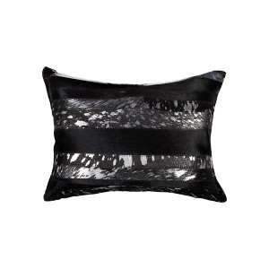 HomeRoots Set of Two 12" X 20" Black and Silver Striped Cowhide Lumbar Throw Pillows with Glitter - 1 of 4