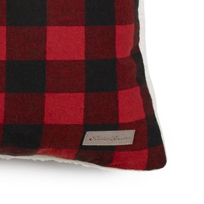Rustic Cabin Plaid 18" Square Cotton Flannel Pillow with Sherpa Reverse