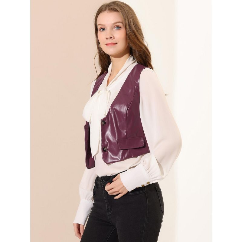 Allegra K Women's Sleeveless Versatile PU Faux Leather Suit Vest, 4 of 6