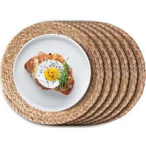 Aoibox Round Woven Placemats Set of 6, Boho Rattan Place Mats, Natural Water Hyacinth Table Placemats, Farmhouse Weave Table Mats, Rustic Braided Mats - 1 of 4