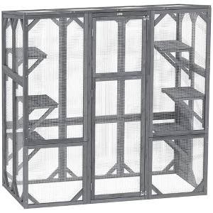 Resenkos Cat Cage, Cat Crate Kennel Enclosure Playpen,Large Wooden Catio Outdoor with 6 Jumping Platforms, Weatherproof Roof,Gray - 1 of 4