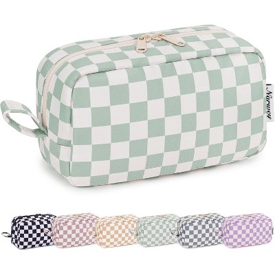 Narwey Checkered Makeup Bag Travel Cosmetic Bag Organizer Small Toiletry Bag