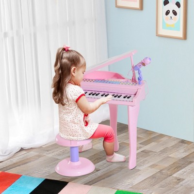 Whisen 37-Key Kids Grand Piano Toy Set with Stool, Child-Friendly Design for 3-6 Years Old - Pink