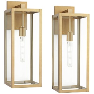 John Timberland Titan Modern Outdoor Wall Light Fixtures Set of 2 Soft Gold Rectangular Frame 20 1/4" Clear Glass for Post Exterior Barn - 1 of 4
