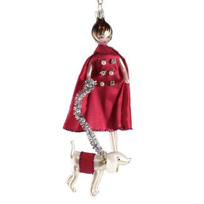 Italian Ornaments 7.0" Lady Isabella In Fuxia Cape Ornament Italian Diva Lady Dog  -  Tree Ornaments