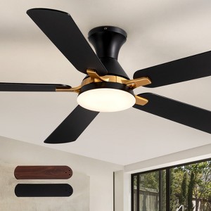Ludomide 52 Inch Industrial Led Ceiling Fan With Lights And Remote, Modern Black And Gold Flush Mount Ceiling Fan With 5 Blades - 1 of 4