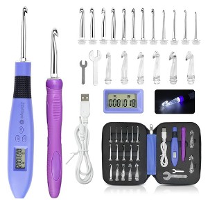 Zcvtbye Rechargeable Lighted Crochet Hook Set with Stitch Counter, 18 Interchangeable Metal Heads, Ergonomic Handle – Gift for Knitters - 1 of 4