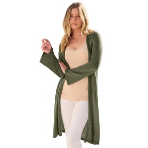 Roaman's Women's Plus Size Long Knit Shimmer Cardigan Sweater - 1 of 4