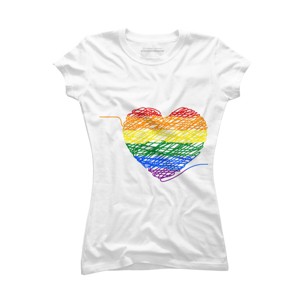 Adult Design By Humans Rainbow Colored String Pride Heart By corndesign T-Shirt - 1 of 2