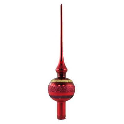 Inge Glas 11.5" Dark Red Block Stripes Finial Tree Topper Christmas  -  Tree Toppers