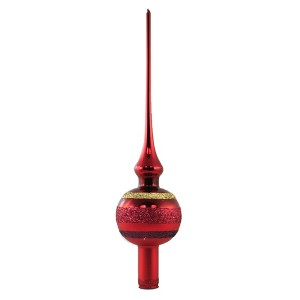 Inge Glas 11.5 Inch Dark Red Block Stripes Finial Tree Topper Christmas Tree Toppers - 1 of 4