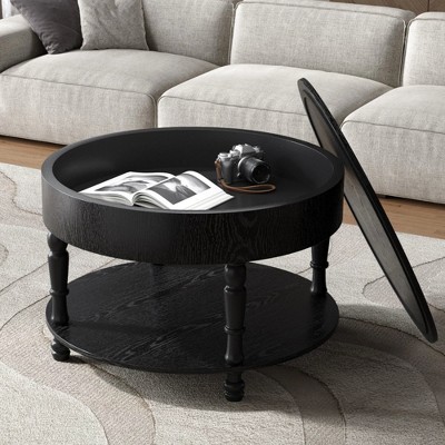 MOEPISY Modern Round Coffee Table with Storage and Hidden Compartment, Adjustable Leveling Feet Black