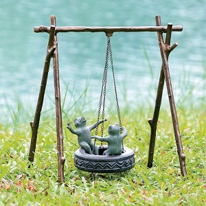 SPI Home Tire Swing Frogs Garden Sculpture – 23.5" Tall Whimsical Metal Outdoor Art, Playful Bronze Frog Pair on Swing - 1 of 3