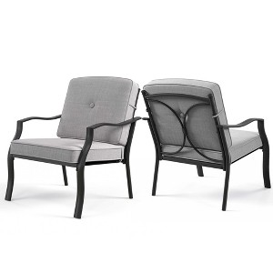 Costway 2 PCS Patio Metal Chairs Outdoor Dining Seat Heavy Duty with Cushions Garden Gray - 1 of 4