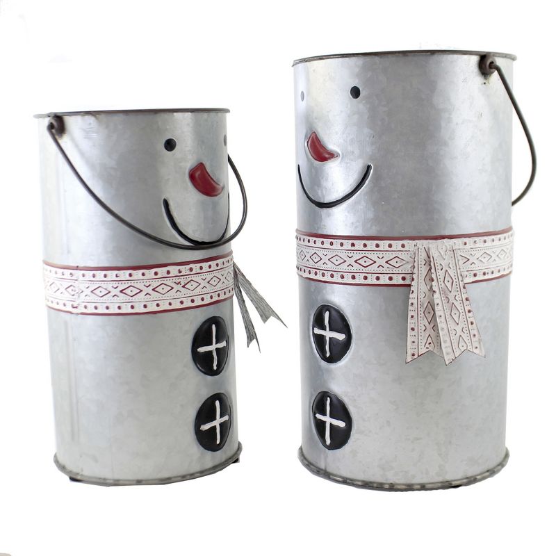 13.5 Inch Galvanized Snowman Planters Red Accents Nose Figurines, 2 of 4