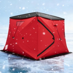 AMERLIFE Insulated Pop-Up Ice Fishing Tent, 3-Layer Oxford Fabric Ice Shanty with Waterproof Cover, Chimney Vent, Anchors, Ropes, and Carry Bag - 1 of 4
