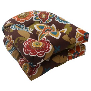 Outdoor 2-Piece Wicker Seat Cushion Set - Brown/Turquoise Floral