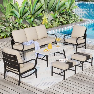 Captiva Designs 6pc Metal Patio Furniture Conversation Set with Armchairs and Ottomans for Garden Porch Backyard - 1 of 4