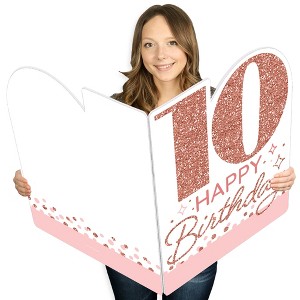 Big Dot of Happiness 10th Pink Rose Gold Birthday - Happy Birthday Giant Greeting Card - Big Shaped Jumborific Card - 16.5 x 22 inches - 1 of 4