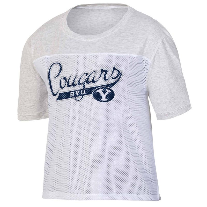 NCAA BYU Cougars Women&#39;s White Mesh Yoke T-Shirt, 1 of 4