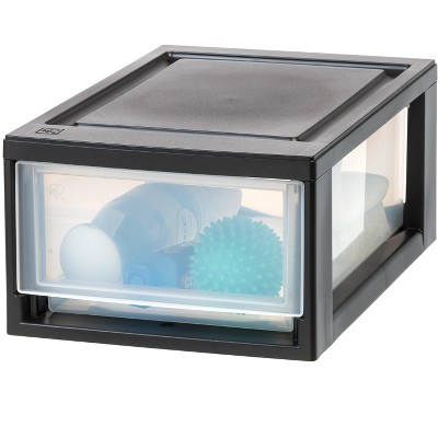 Black Stackable Modular Plastic Storage Drawers, 4-Pack