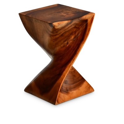 Vynxaria Accent Side Table Dark Brown, Solid Wood, Gorgeous Twist Silhouette, Natural Wood Grain Finish